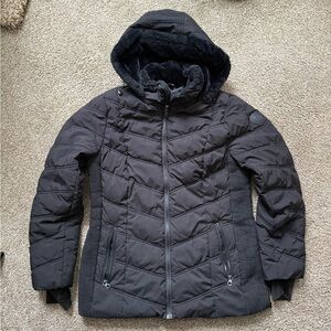 Nautica Women's Black Puffer Jacket Hooded Water Resistant Size Large